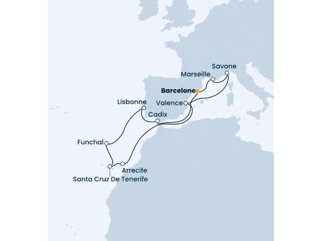 Espagne, France, Italie, Canaries, Madère, Portugal à bord du Costa Diadema