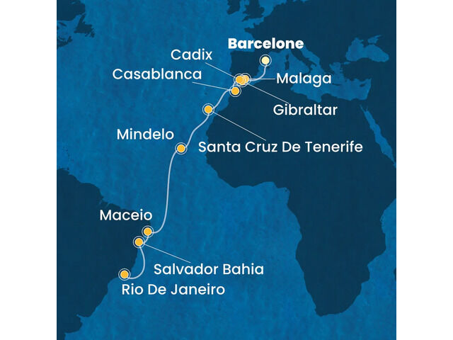 Espagne, Gibraltar, Maroc, Canaries, Cap Vert, Brésil avec le Costa Diadema