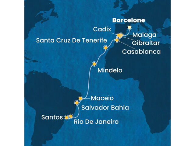 Espagne, Gibraltar, Maroc, Canaries, Cap Vert, Brésil avec le Costa Diadema