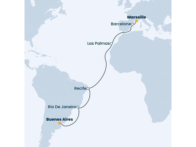 Argentine, Brésil, Canaries, Espagne, France à bord du Costa Fascinosa