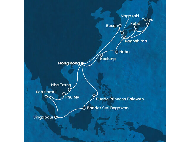 Chine, Taïwan, Japon, Corée du Sud, Vietnam, Singapour, Philippines avec le Costa Serena