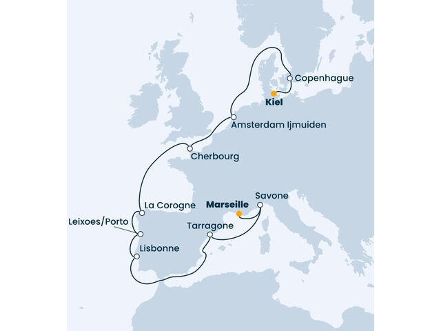
            Allemagne, Danemark, France, Espagne, Portugal, Italie à bord du Costa Fascinosa
         