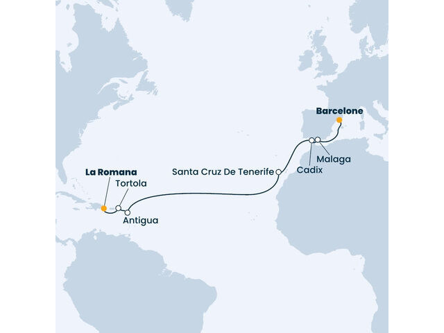 Rép.Dominicaine, Iles Vierges, Antilles, Canaries, Espagne à bord du Costa Pacifica