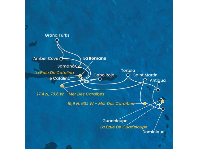 Rép.Dominicaine, Antilles, Dominique, Iles Vierges, Jamaïque, Turks et Caicos avec le Costa Fascinosa