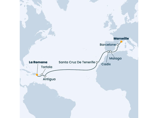 Rép.Dominicaine, Iles Vierges, Antilles, Canaries, Espagne à bord du Costa Pacifica
