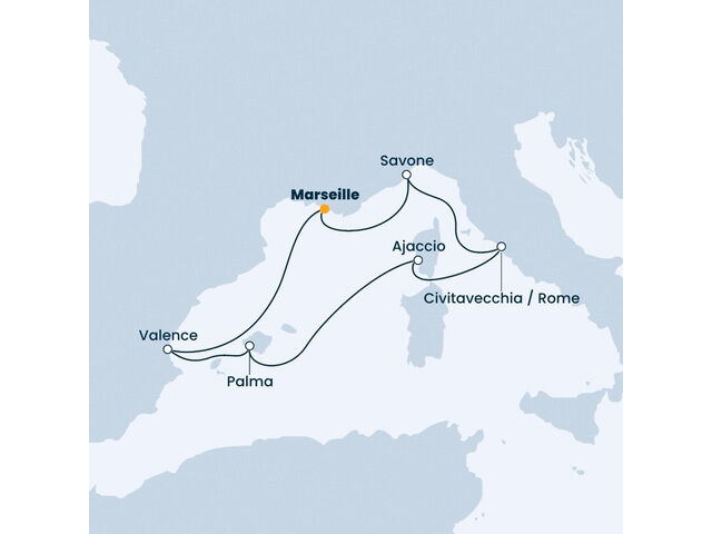 France, Italie, Corse (France), Baléares, Espagne à bord du Costa Diadema