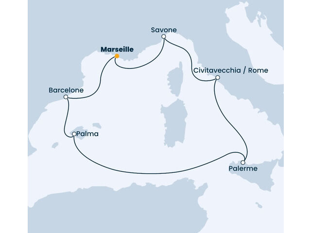 France, Espagne, Baléares, Italie à bord du Costa Toscana