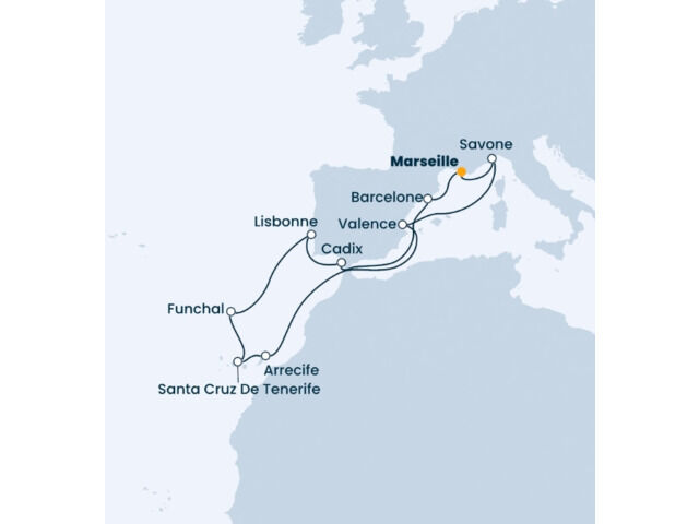 France, Italie, Espagne, Canaries, Madère, Portugal à bord du Costa Diadema
