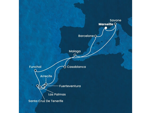 France, Italie, Espagne, Maroc, Canaries, Madère à bord du Costa Diadema