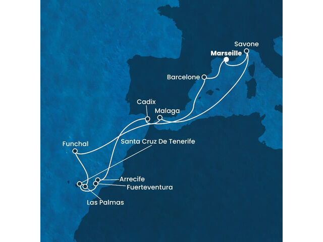 France, Italie, Espagne, Canaries, Madère à bord du Costa Diadema