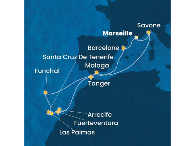 France, Italie, Espagne, Maroc, Canaries, Madère avec le Costa Fortuna