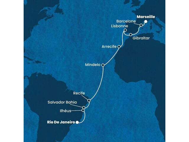 France, Espagne, Gibraltar, Portugal, Canaries, Cap Vert, Brésil à bord du Costa Favolosa