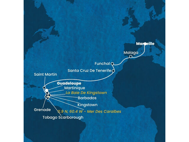 France, Espagne, Madère, Canaries, Antilles, Trinité et Tobago à bord du Costa Fortuna
