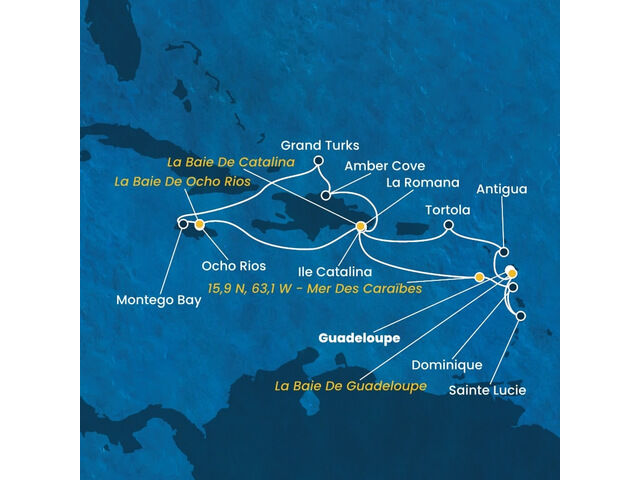 Antilles, Iles Vierges, Rép.Dominicaine, Jamaïque, Turks et Caicos, Dominique avec le Costa Fascinosa