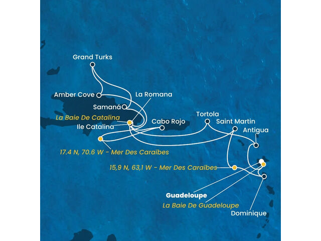 Antilles, Iles Vierges, Rép.Dominicaine, Turks et Caicos, Dominique avec le Costa Fascinosa