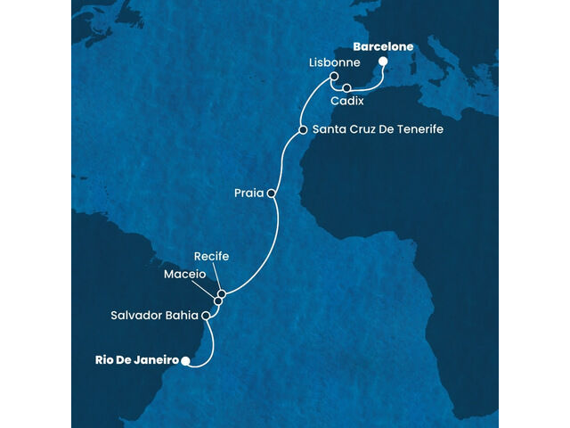Brésil, Canaries, Espagne, France à bord du Costa Pacifica