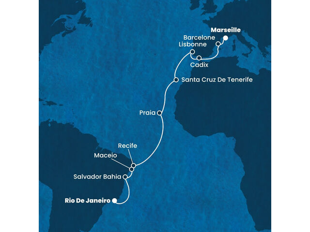 Brésil, Canaries, Portugal, Espagne, France avec le Costa Pacifica