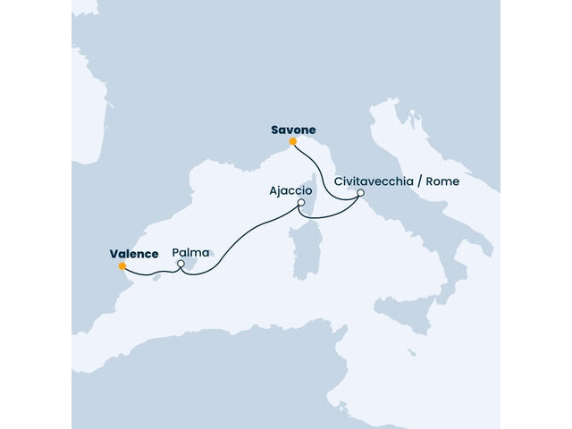 
            Italie, Corse (France), Baléares, Espagne à bord du Costa Diadema
         