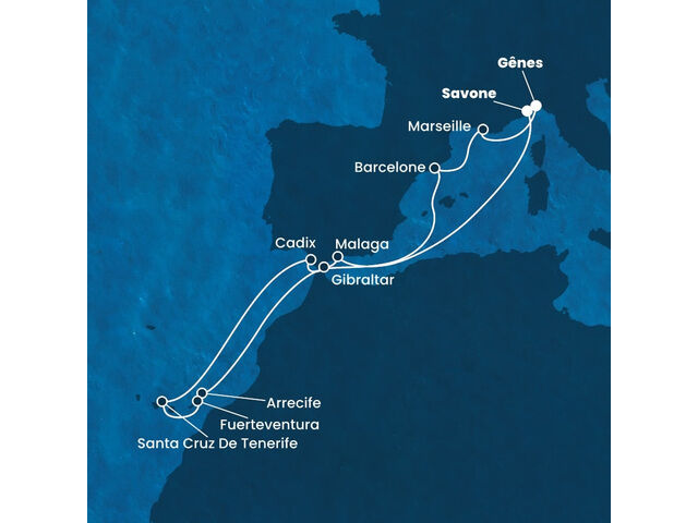 Italie, Espagne, Gibraltar, Canaries, France avec le Costa Diadema