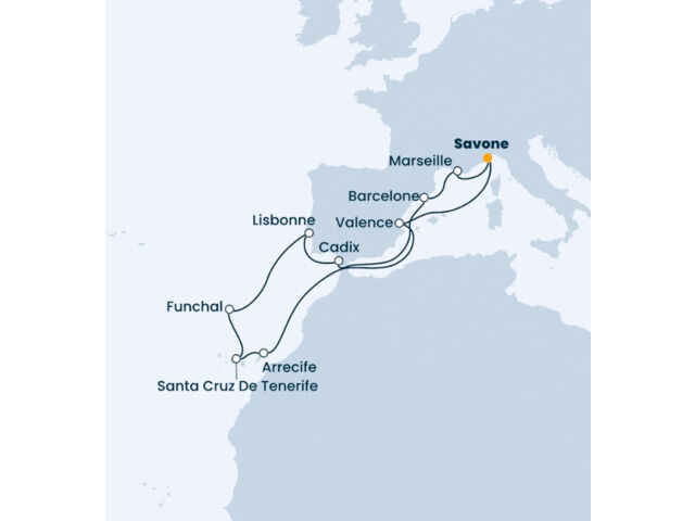 Italie, Espagne, Canaries, Madère, Portugal, France à bord du Costa Diadema
