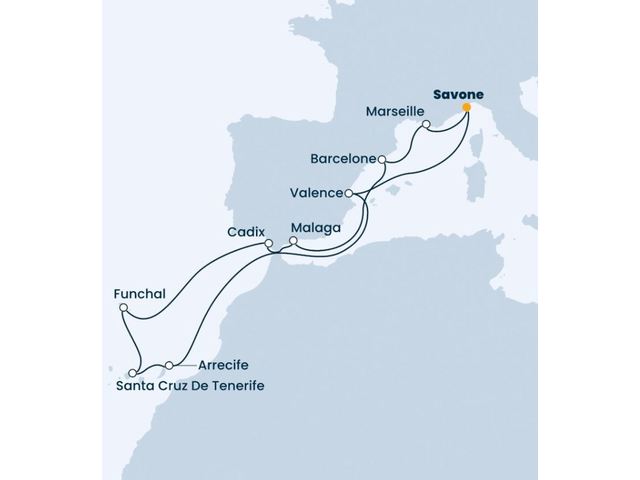 Italie, Espagne, Canaries, Madère, France à bord du Costa Firenze
