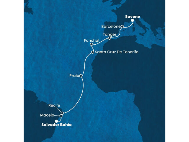 Italie, Espagne, Maroc, Madère, Canaries, Brésil à bord du Costa Pacifica