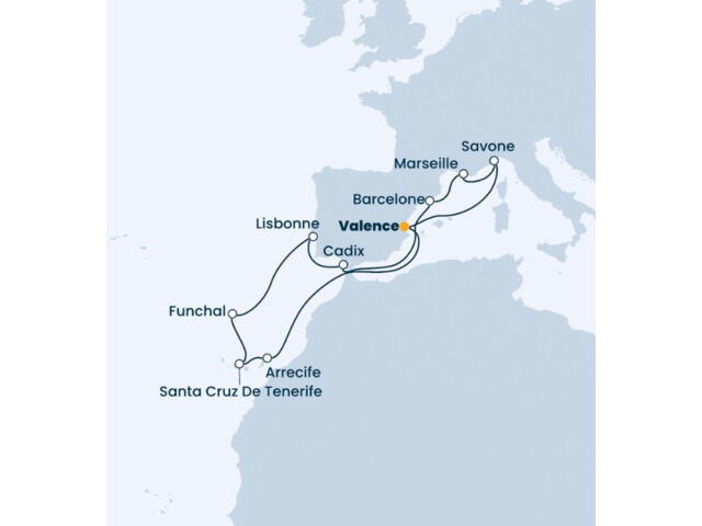 Espagne, Canaries, Madère, Portugal, France, Italie à bord du Costa Diadema