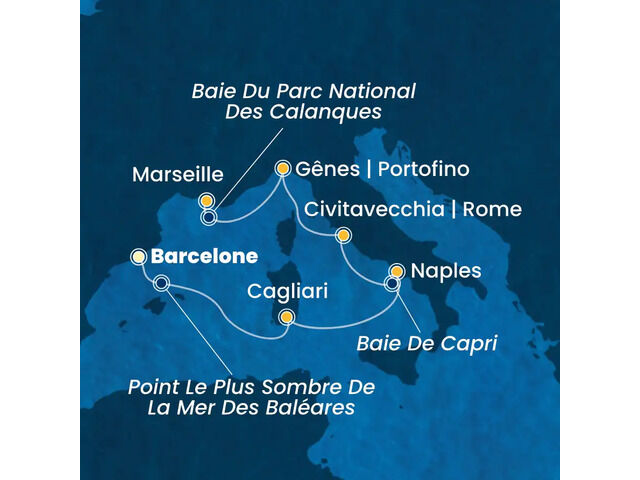 Espagne, Italie, France à bord du Costa Toscana