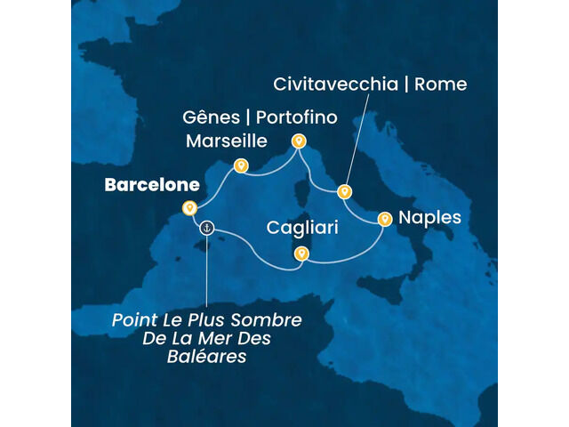 Espagne, Italie, France à bord du Costa Toscana