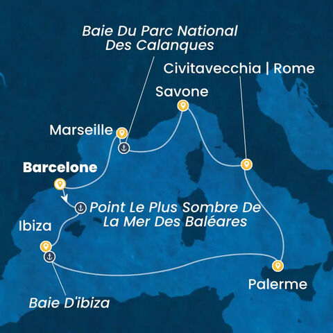 Espagne, Baléares, Italie, France à bord du Costa Smeralda