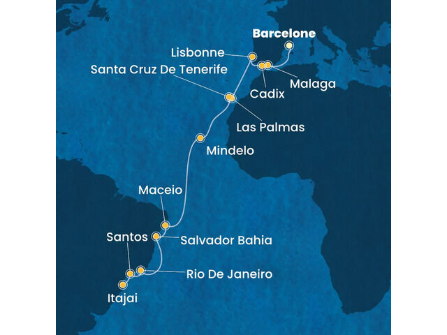 Espagne, Portugal, Canaries, Cap Vert, Brésil à bord du Costa Diadema