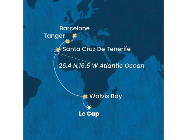 Afrique du Sud, Namibia, Canaries, Maroc, Espagne à bord du Costa Smeralda