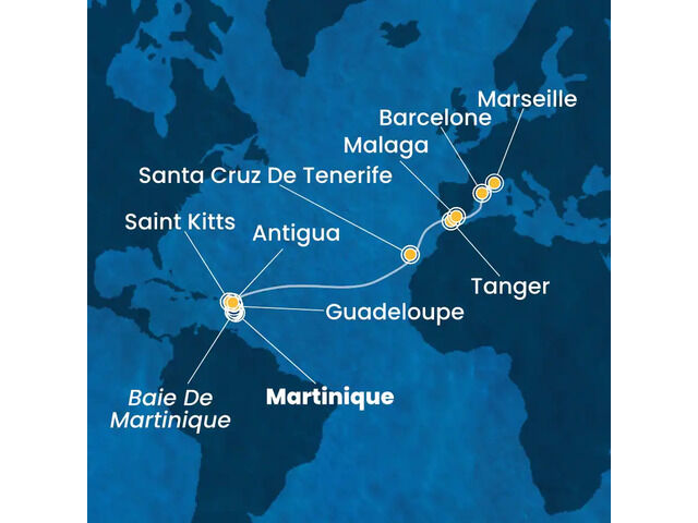 Antilles, Canaries, Maroc, Espagne, France à bord du Costa Favolosa