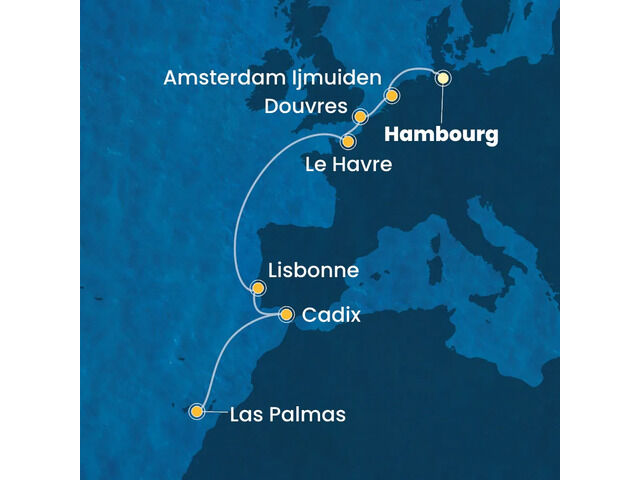 Allemagne, Grande-Bretagne, France, Portugal, Espagne, Canaries à bord du Costa Favolosa