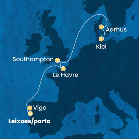 Portugal, Espagne, France, Grande-Bretagne, Danemark, Allemagne à bord du Costa Diadema