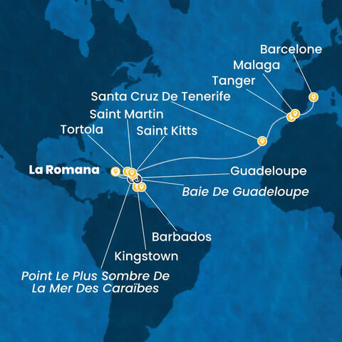Rép.Dominicaine, Antilles, Iles Vierges, Canaries, Maroc, Espagne à bord du Costa Fascinosa