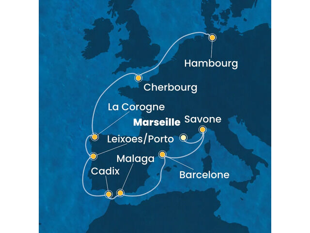 France, Italie, Espagne, Portugal, Allemagne à bord du Costa Favolosa