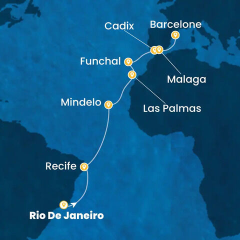 Brésil, Cap Vert, Canaries, Madère, Espagne à bord du Costa Serena