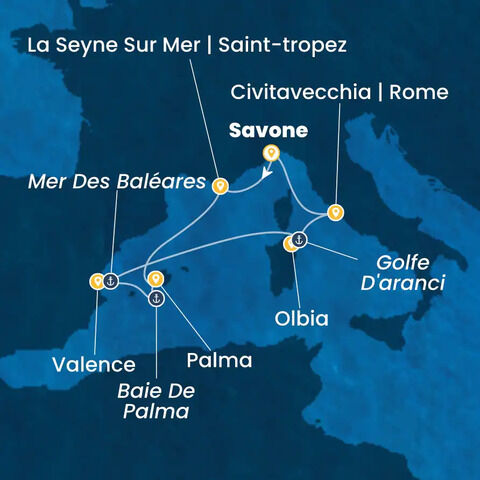 Italie, France, Baléares, Espagne à bord du Costa Pacifica