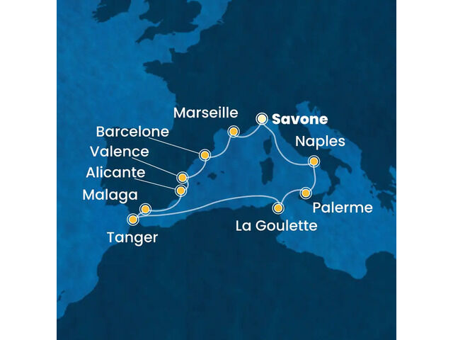 Italie, Tunisie, Maroc, Espagne, France à bord du Costa Pacifica